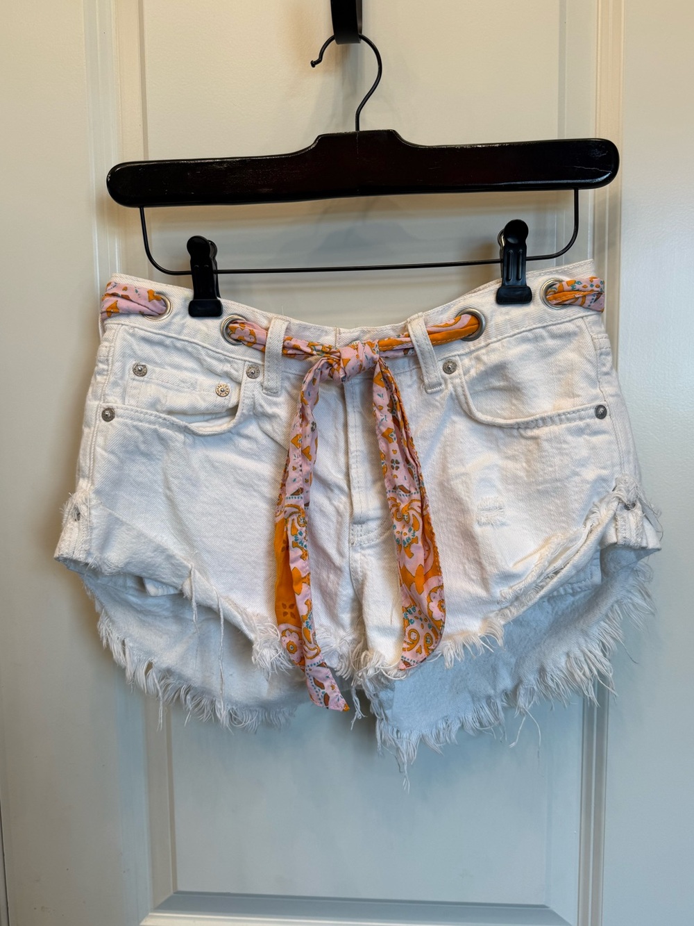 We The Free White Denim Shorts with Scarf Belt